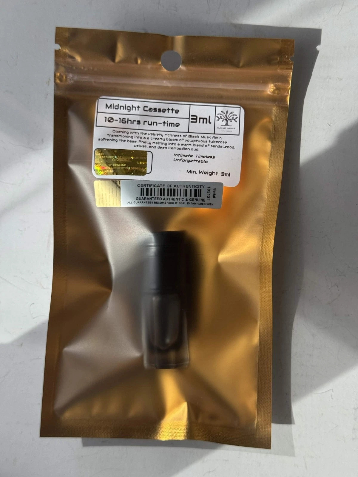 Midnight Cassette Perfume Oil 3ml Tuberose Musk Oud Sandalwood