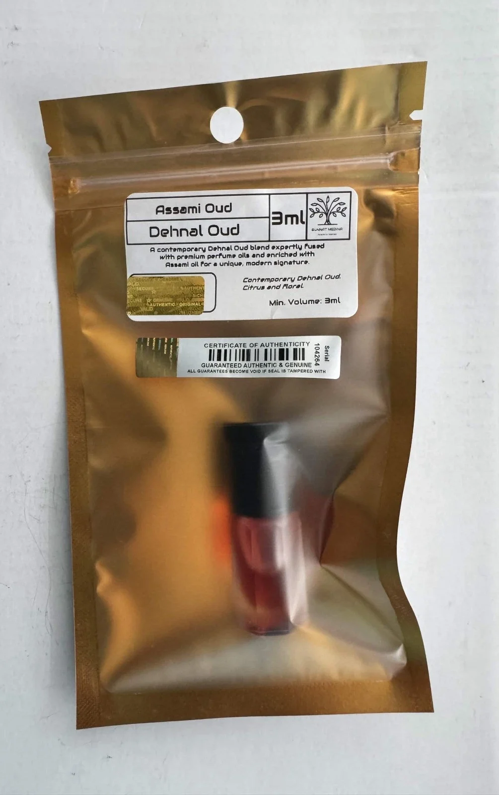 Dehnal Oud Assami 3ml Pure Perfume Oil Indian Agarwood Long Lasting